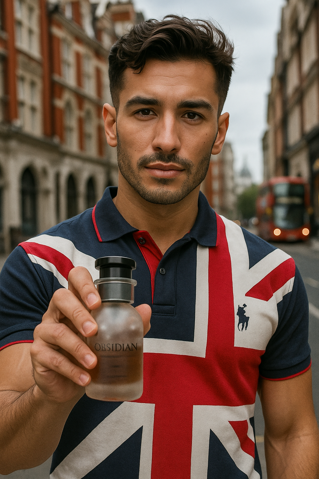 Elegant luxury raspberry perfume bottle surrounded by fresh raspberries on a minimalist background – highlighting the Summer 2025 UK fragrance trend